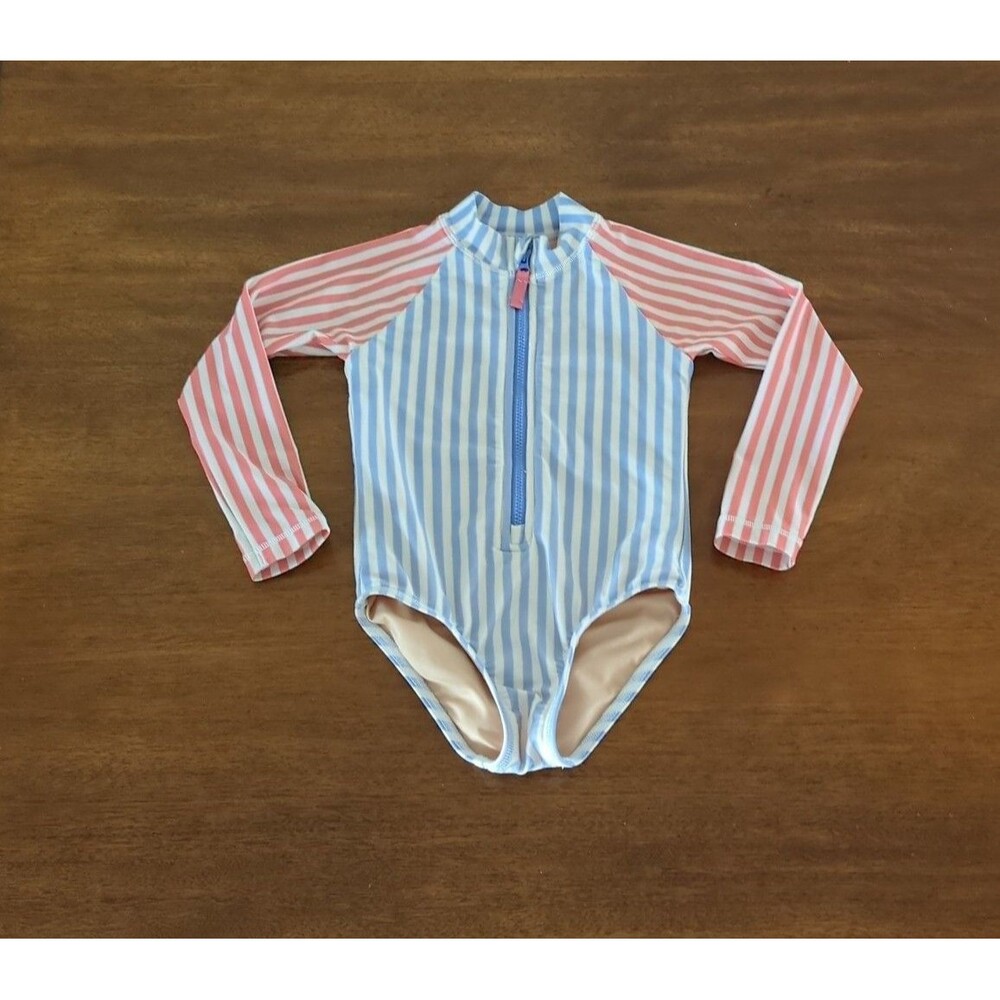 J Crew Crew Cuts toddler Girls' zip-up rash guard one-piece swimsuit size  3 GUC